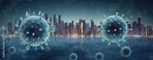 Depiction of coronavirus in a big city. generative ai