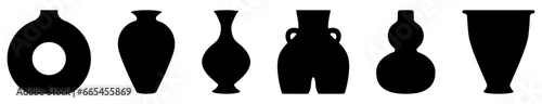 Set of ancient ceramic vases. Contemporary art for home decor. Vector illustration isolated on white background