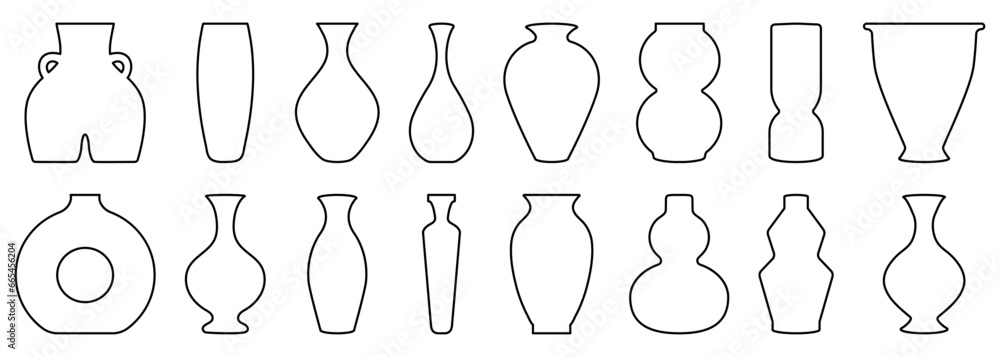 Set of line ancient ceramic vases. Contemporary art for home decor. Vector illustration isolated on white background Set of line ancient ceramic vases. Contemporary art for home decor. Vector illustration isolated on white background