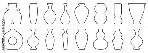 Set of line ancient ceramic vases. Contemporary art for home decor. Vector illustration isolated on white background