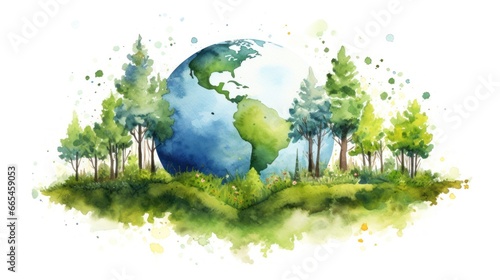 Earth Day watercolor illustration, no text, greeting card