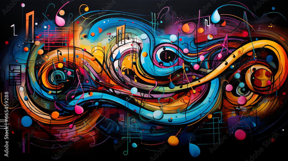 Colorful painting with musical notes