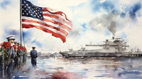 Pearl Harbor Remembrance Day, US Patriot Day, watercolor illustration, no text
