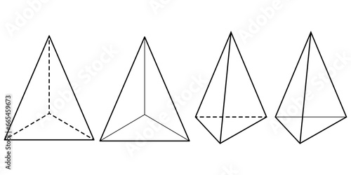 Triangular pyramid shape icon set.outline Regular tetrahedron shape