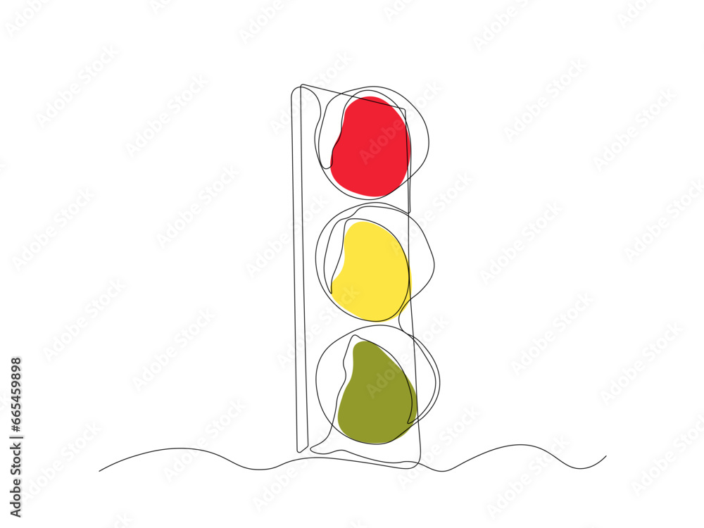 Abstract traffic light, continuous one line art drawing