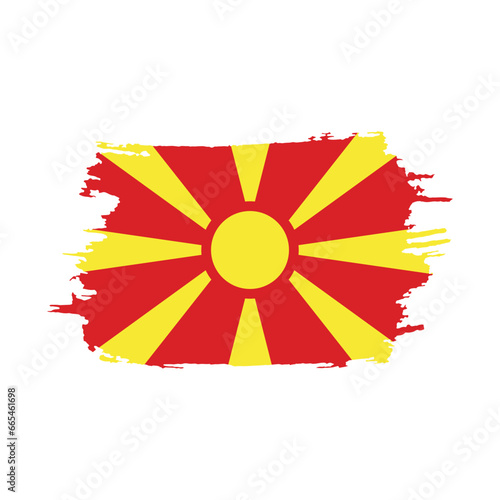 National flag of  NORTH MACEDONIA with brush stroke effect on white background