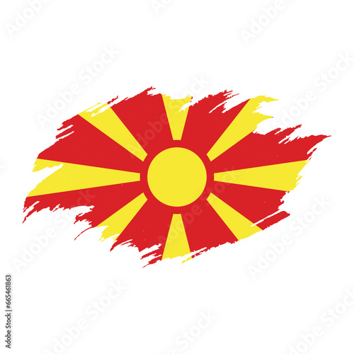 National flag of  NORTH MACEDONIA with brush stroke effect on white background
