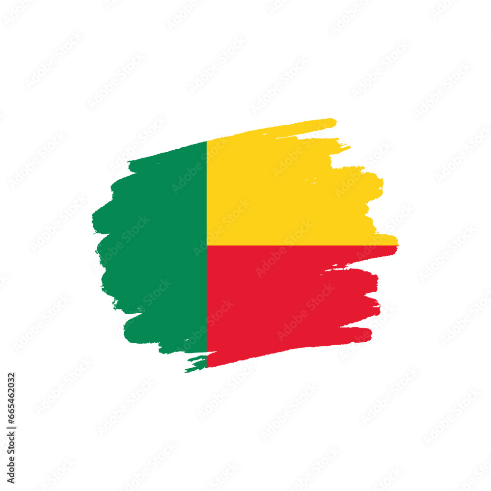 Obraz premium National flag of Benin with brush stroke effect on white background