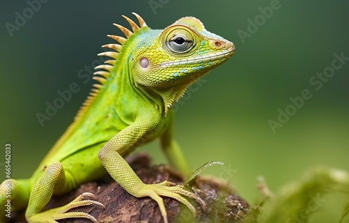 Bronchocela cristatella, also known as the green crested lizard. photo