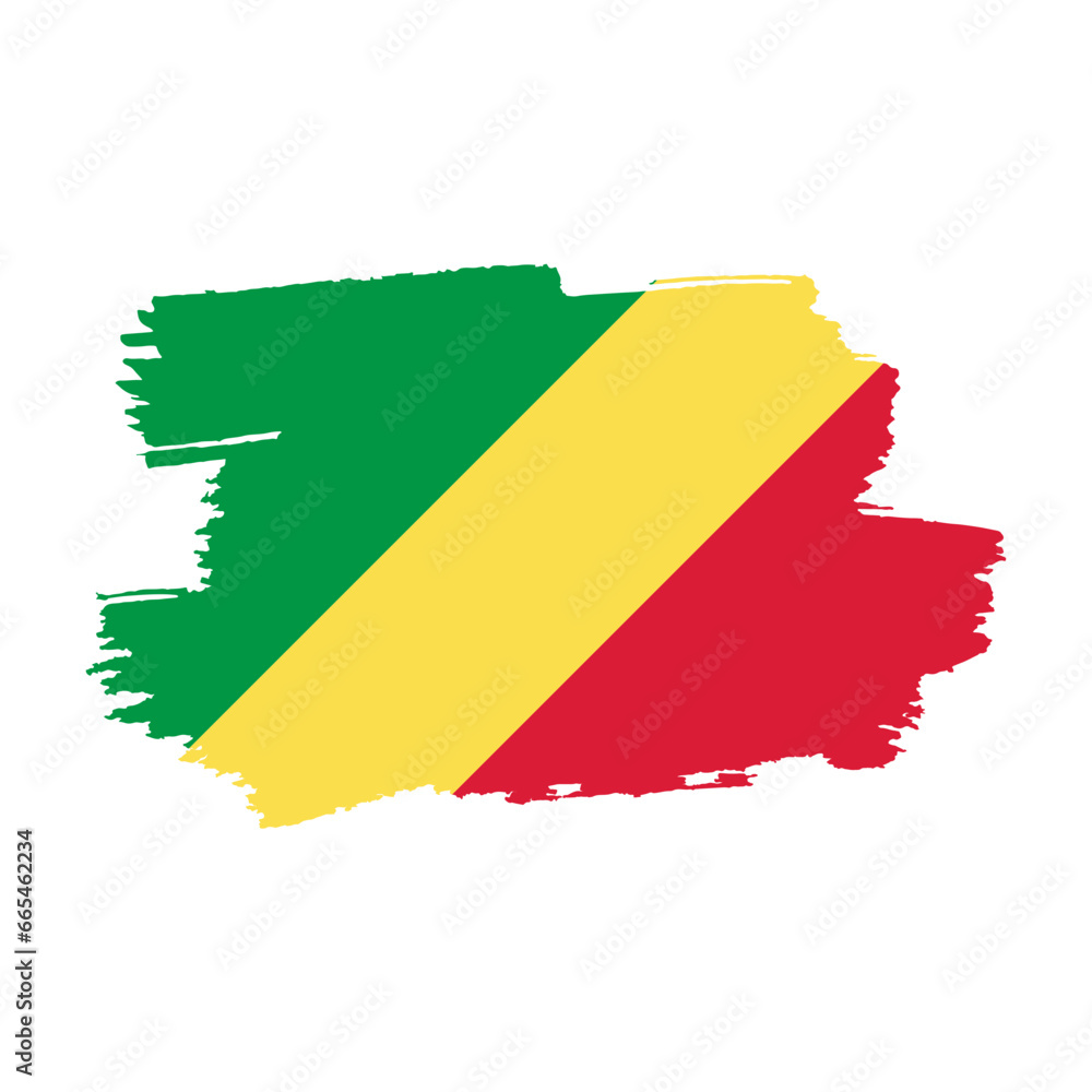 Fototapeta premium National flag of Republic Congo with brush stroke effect on white background