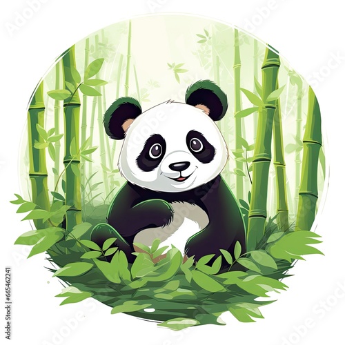 Cute panda in the middle of a bamboo forest. T-shirt design. photo