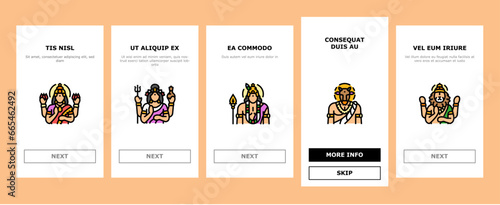 god indian hindu lord krishna onboarding mobile vector. india vishnu, hinduism janmashtami, art shiva, festival mythology, flute deity god indian hindu lord krishna Illustrations