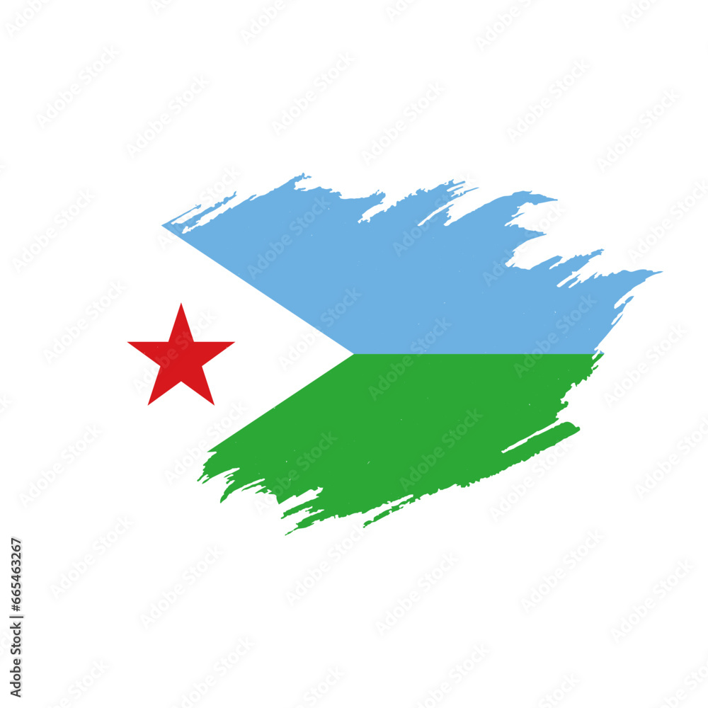 Fototapeta premium National flag of Djibouti with brush stroke effect on white background