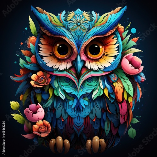 Multicolored mandala owl coloring page for adults.