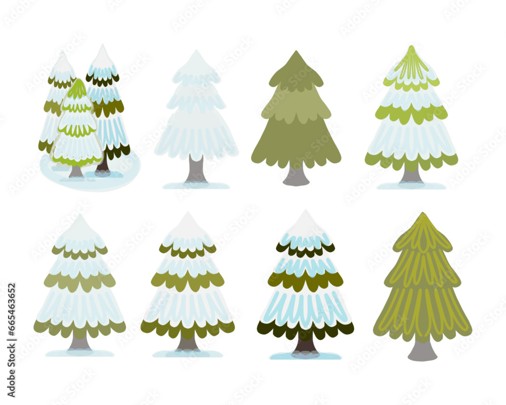 Christmas trees, a set of color pictures on a transparent background Christmas trees, a set of color pictures on a transparent background