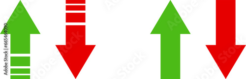 Green Up and Red Down Arrow Stock Market Inflation Interest Rate or Price Icon Set. Vector Image.