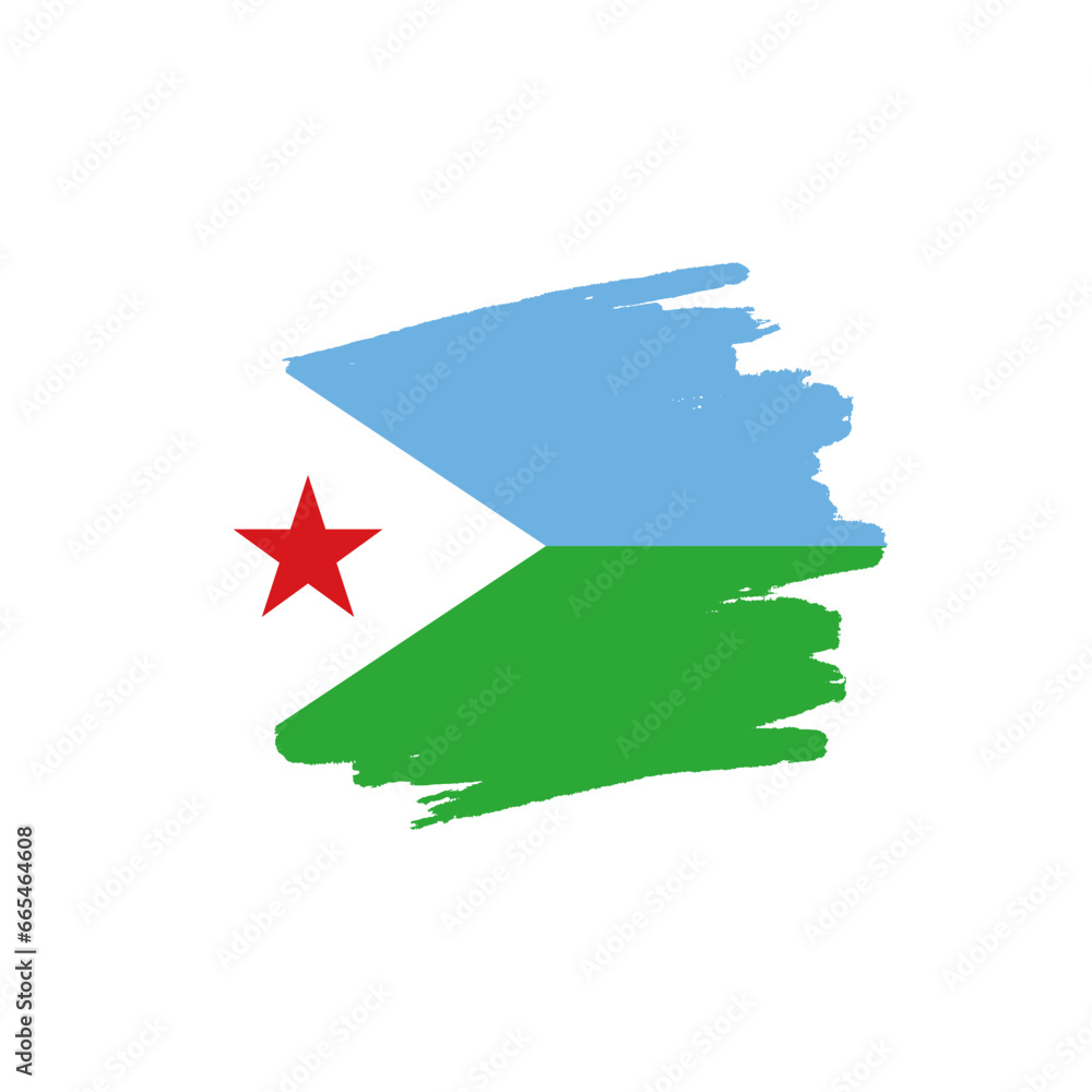 Fototapeta premium National flag of Djibouti with brush stroke effect on white background