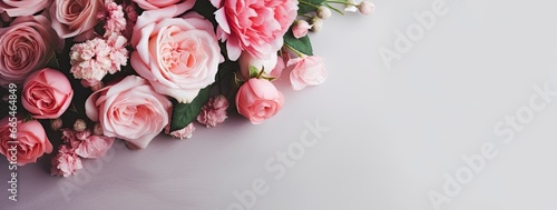 Fresh bunch of pink peonies and roses with copy space. © MDBepul