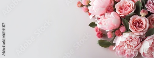 Fresh bunch of pink peonies and roses with copy space. © MDBepul