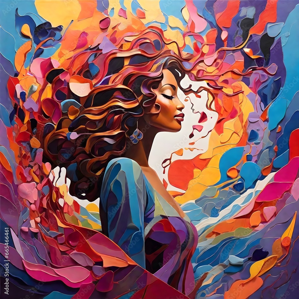 Explore the depths of your emotions through a vibrant and dynamic visual art piece. Let the colors and shapes guide you towards personal growth and community connection