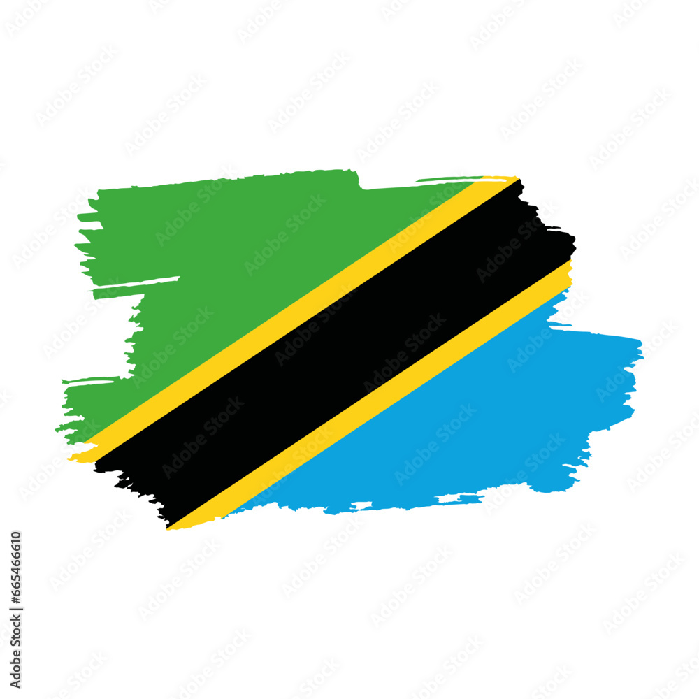 Obraz premium National flag of Tanzania with brush stroke effect on white background
