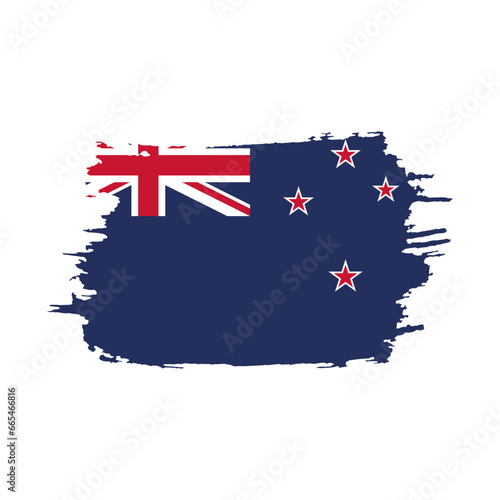 National flag of New Zealand with brush stroke effect on white background