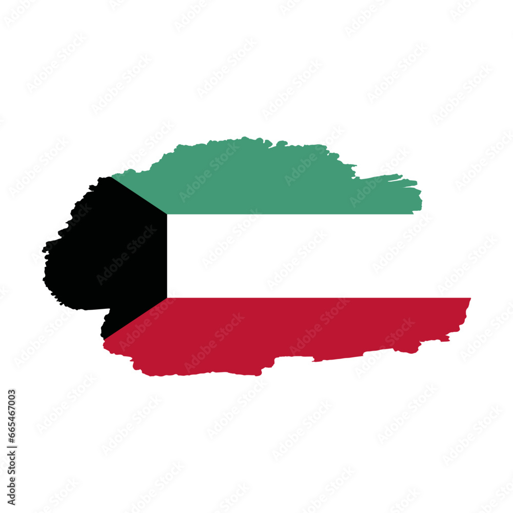 National flag of Kuwait with brush stroke effect on white background National flag of Kuwait with brush stroke effect on white background