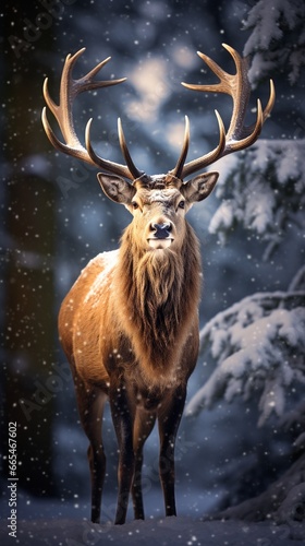 A Realistic Shot of a Graceful Christmas Elk in a Snowy Setting © cristian