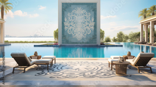 Swimming Pool And Terrace Of The Blur Exterior Background