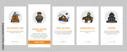 taoism yang yin ying chinese onboarding mobile vector. harmony philosophy, china religion, yinyang fish, ghost jang, book carp taoism yang yin ying chinese Illustrations