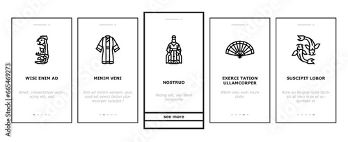 taoism yang yin ying chinese onboarding mobile vector. harmony philosophy, china religion, yinyang fish, ghost jang, book carp taoism yang yin ying chinese Illustrations