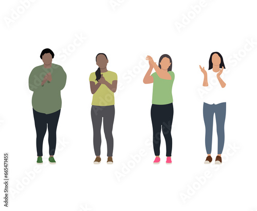 Variety of women clapping isolated