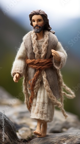  portrait of  a needle felted walking jesus 