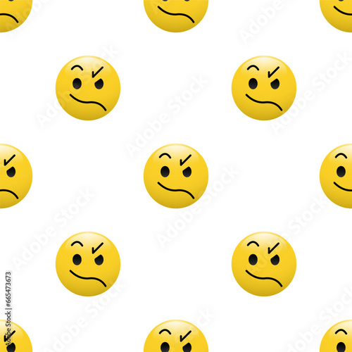 Yellow Head emoticon icon with Facial expressions, Seamless pattern on white background.