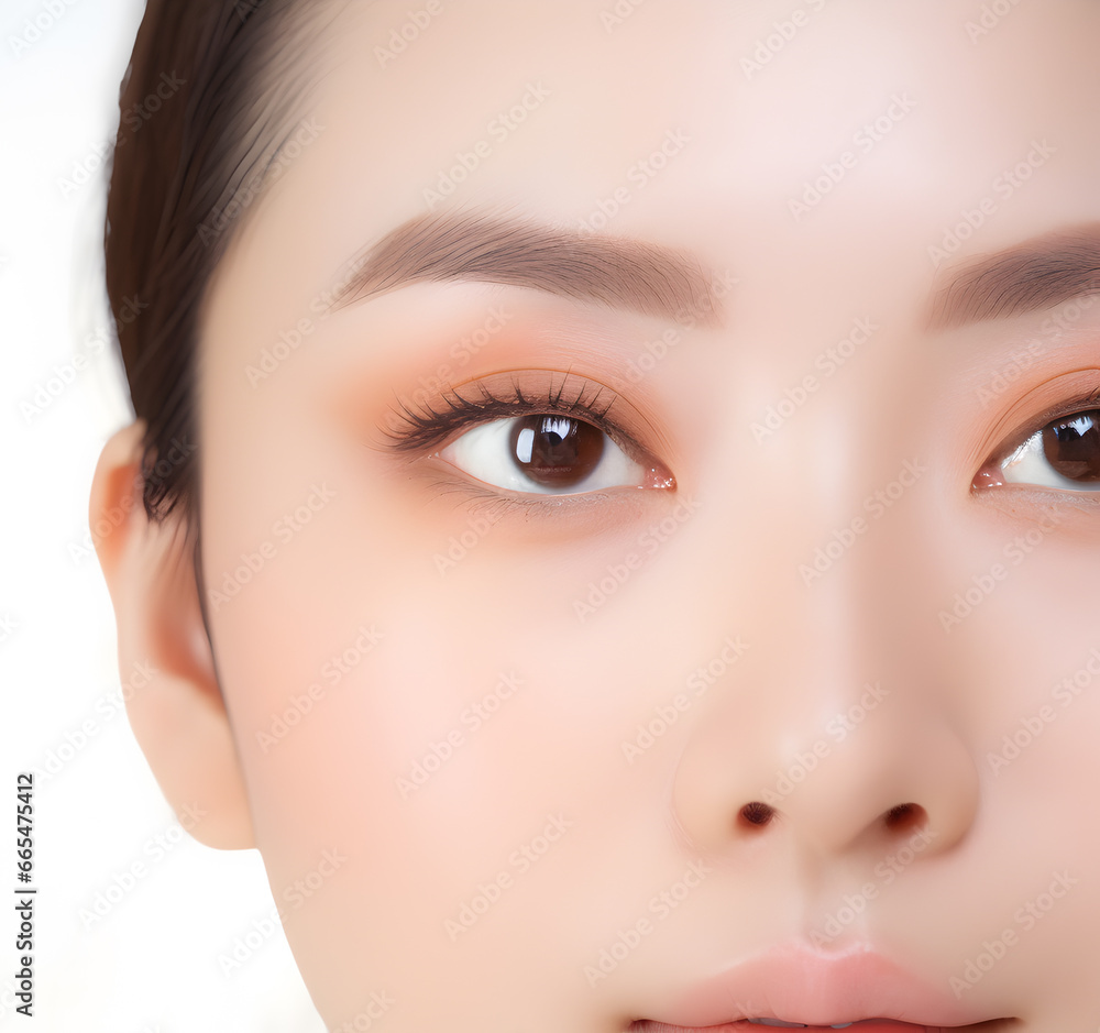 Fototapeta premium Facial skincare background. Close-up face of asian beauty model. 