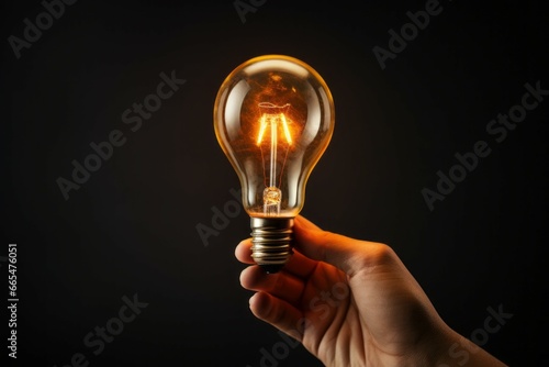Light bulb in hand. Background with selective focus and copy space