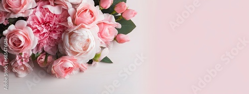 Fresh bunch of pink peonies and roses with copy space. © MdBepul