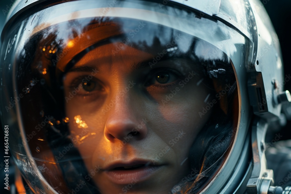 Cosmonaut or astronaut. Portrait of a spaceman with selective focus and copy space Cosmonaut or astronaut. Portrait of a spaceman with selective focus and copy space