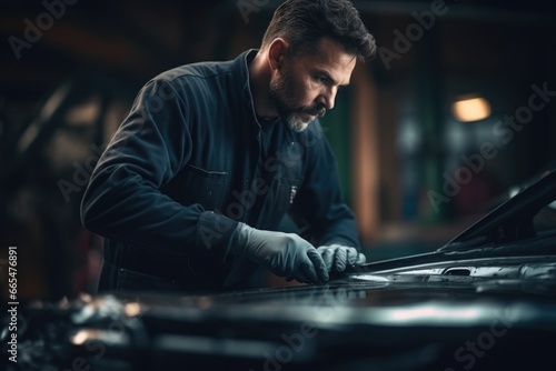 Man Working on Car in Garage