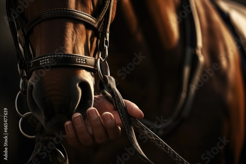 Person Holding Horse's Bridle