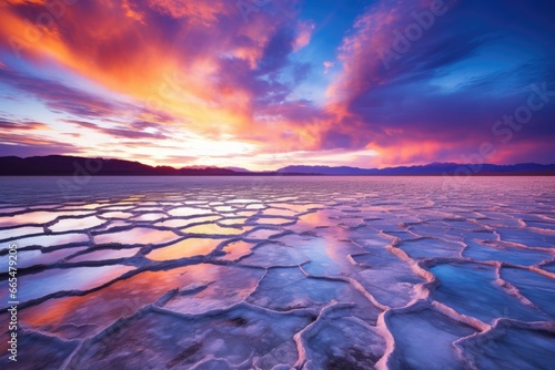 Dramatic sunset over Salt Lake in California, United States, Great Salt Lake Utah amazing travel picture, AI Generated