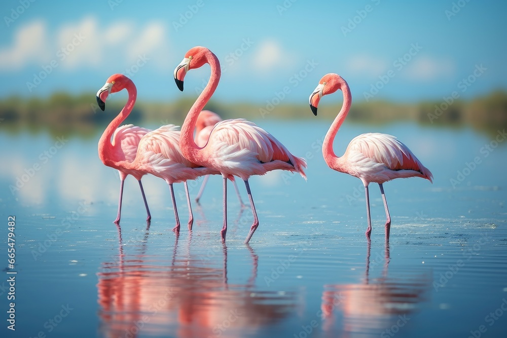 Greater flamingo Phoenicopterus roseus, Grilled meat barbecue steak on wooden cutting board with rosemary, AI Generated - obrazy, fototapety, plakaty 