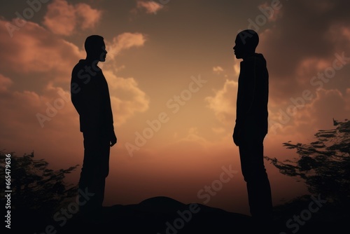 Two Men Standing in Front of a Sunset