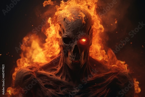 Demonic Creature with Glowing Eyes in Flames