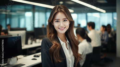 Ambitious Asian Female Professional at Work in Modern Office