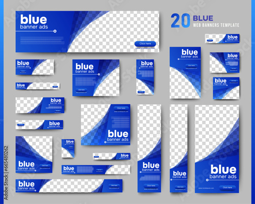 creative web ad banner template design with blue background. vector
