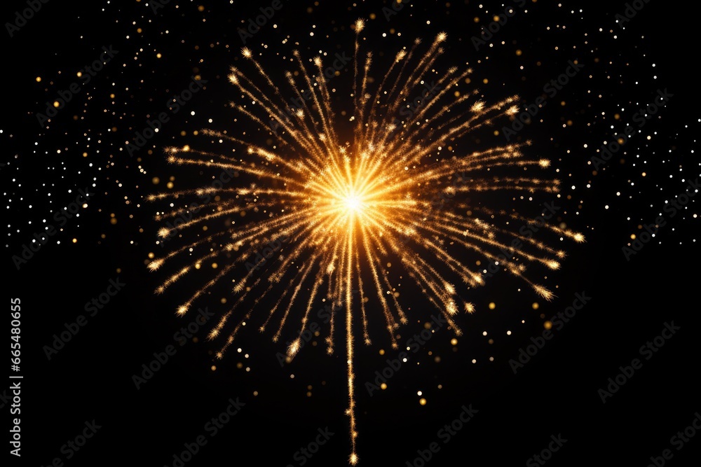 Fireworks on black background. New Year's Eve. Vector illustration, Happy New Year written with Sparkle firework on Black background, AI Generated