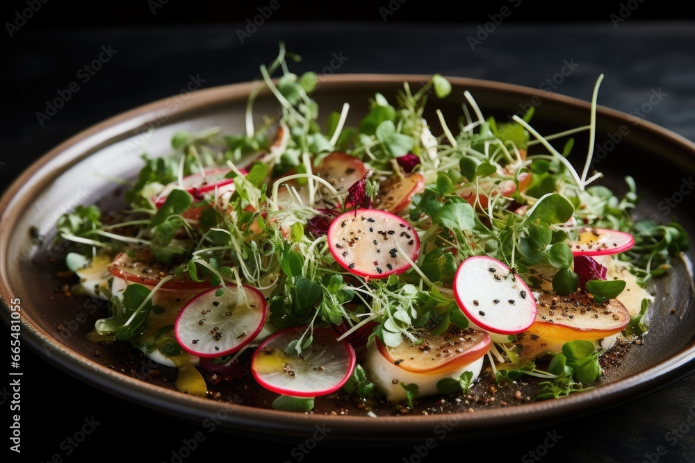 Fresh vegetable salad with radish, radish and microgreens, Healthy salad filled with micro greens and turnips, AI Generated