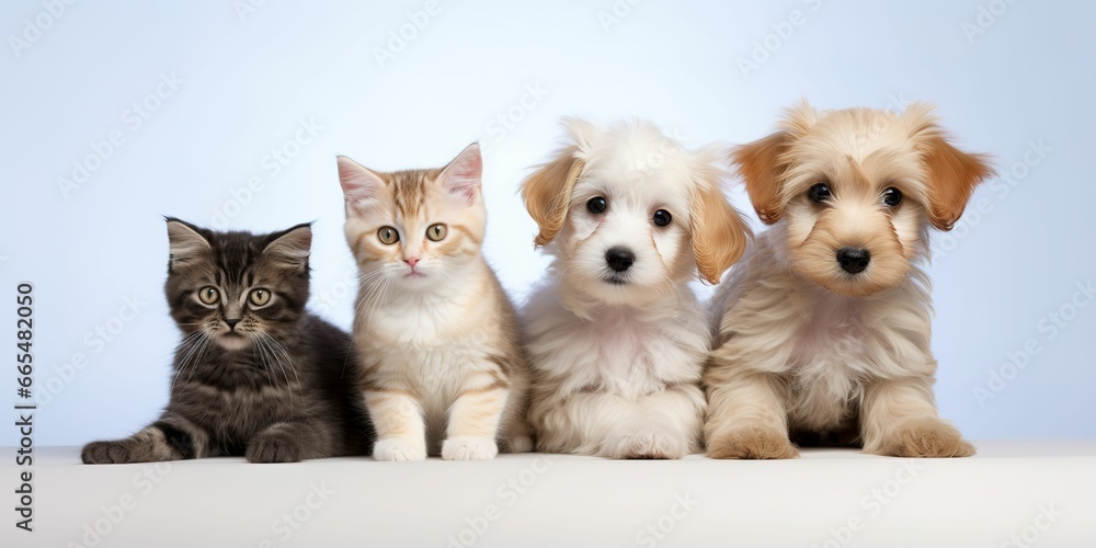 Furry Companions: Cute Cats and Dogs in Grooming School Background
