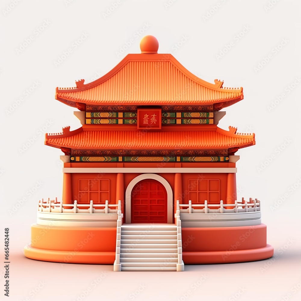 3D illustration of chinese temple architecture
